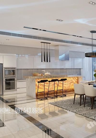 Tủ bếp gỗ công nghiệp đẹp acrylic hiện đại - Mẫu 0010